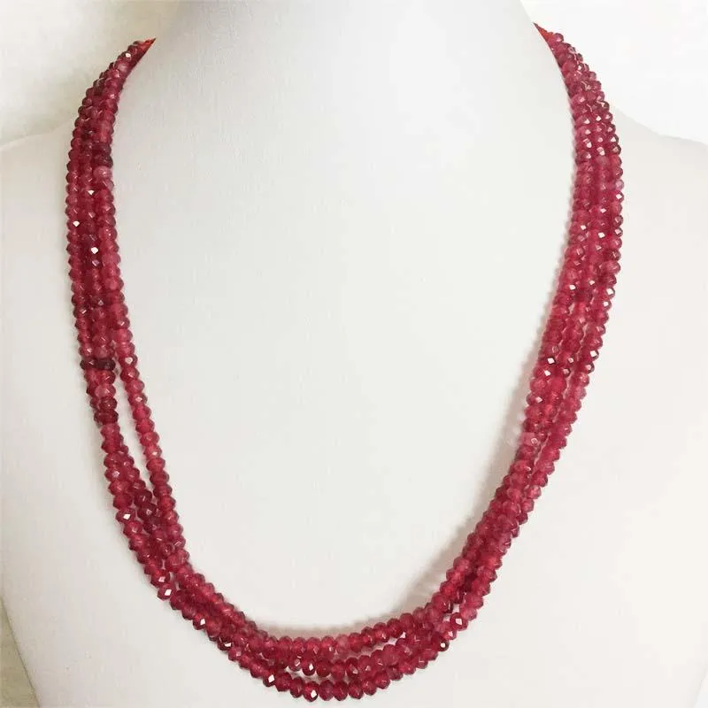 Faseted 3 4 mm 1 3 6 -Wayer elegancka biżuteria z naturalnego kamienia ręcznie robiono szlachetne zielone zielone szmaragdy czerwone rubies koraliki Naszyjnik 246H