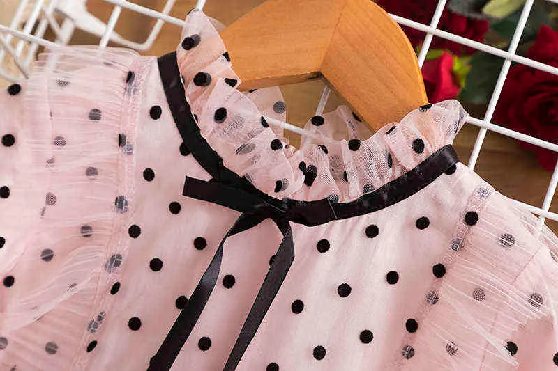 Flickor Polka Dot Princess Dress Kids Vinter Långärmad Elegant Party Kläder Barn 3 4 5 6 7 8 År Bröllop Casual Klänningar 211231