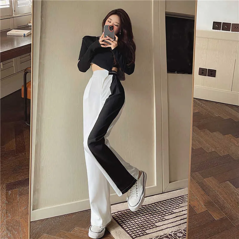 Women's pants black thin traf long high waist loose straight harajuku Women's pants fashion white casual y2k pants for women Q0801