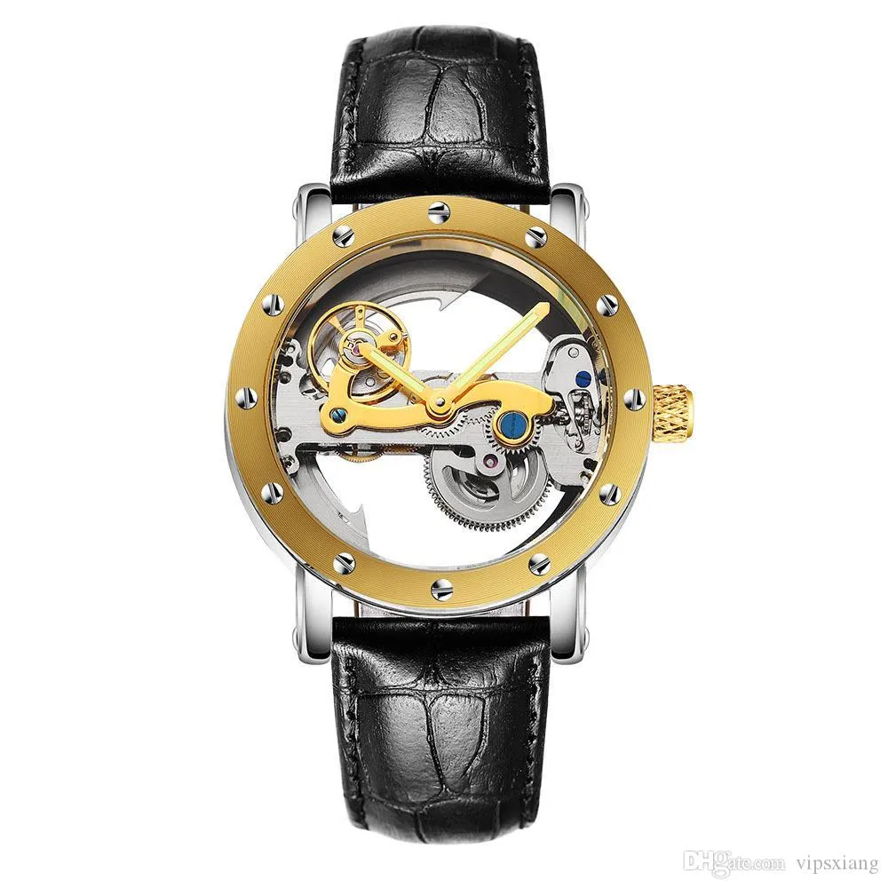 Классические часы в стиле милитари с полым циферблатом, роскошные швейцарские мужские автоматические механические часы с турбийоном, прозрачное дно, нержавеющая сталь, Brands186e