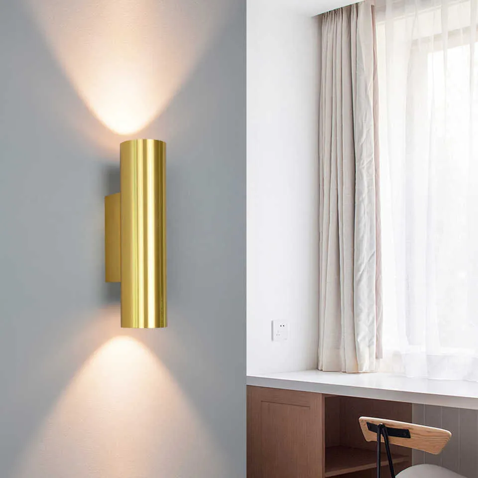 Led Wall Lamps Indoor el Bedside COB 12W Golden Black Wall Light Bedroom Stair Wall Sconces Decorative For Home 210724