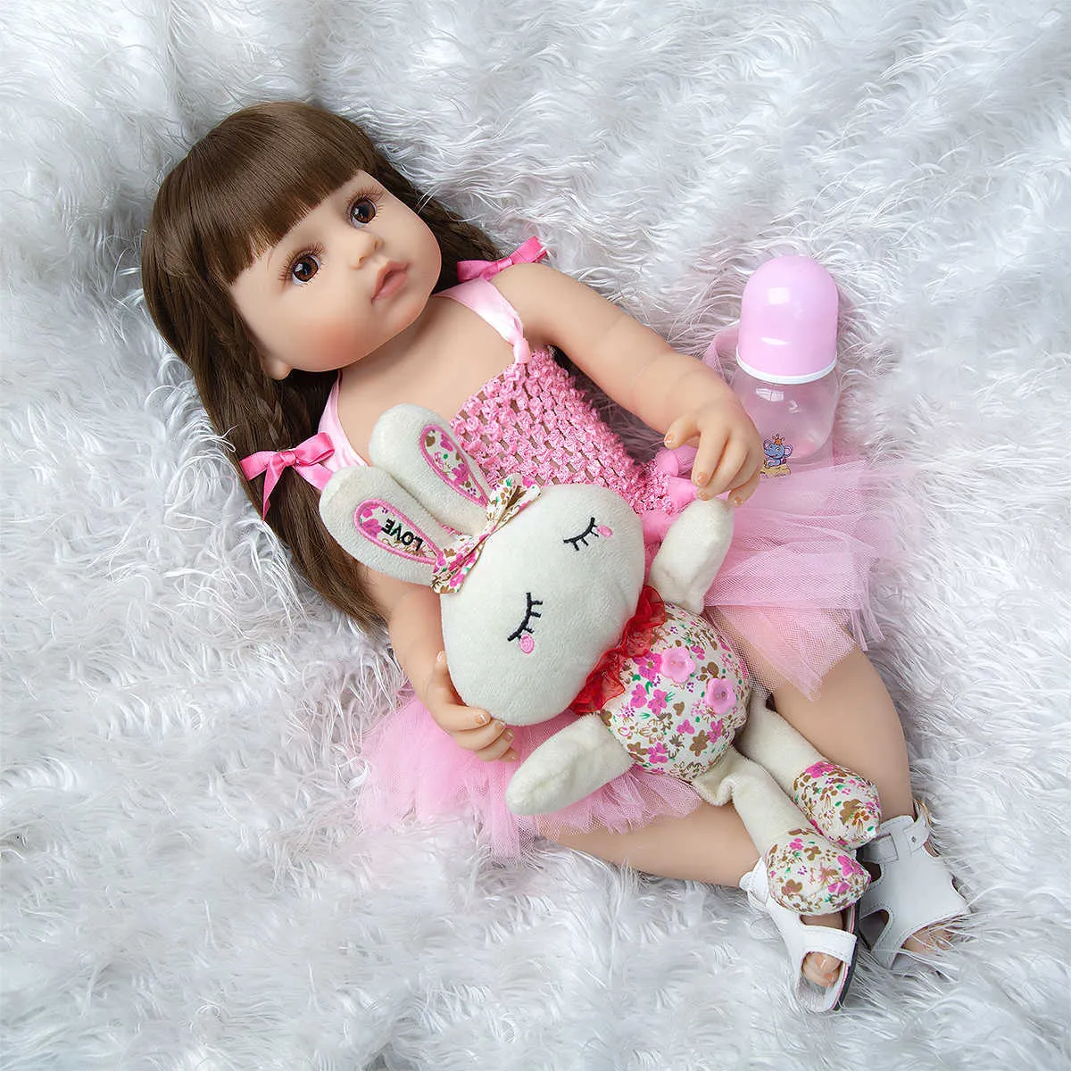 Hot Selling 55 cm Bebe Doll Reborn Toddler Girl Pink Princess Very Soft Full Body Silicone Beautiful Doll Real Touch Toy Gifts Q0910