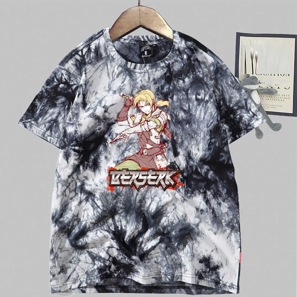 T-shirt anime Berserk manica corta girocollo stampa tie-dye estate Y0809