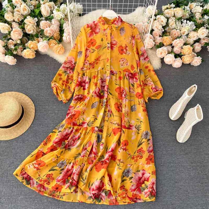 Women's Summer Shirt Dress Holiday Style Print Korean Loose Chiffon Long Sun Protection Clothing ML1007 210506