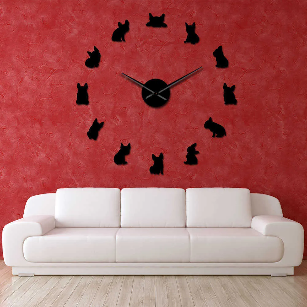 Bulldog Francés DIY Reloj de pared gigante Francia Perro doméstico Reloj de pared moderno grande Reloj de pared Frenchie Dod Razas Amantes de los perros Regalo X075759403