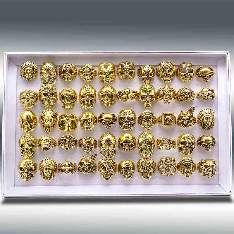 20 peças anel de caveira punk vintage esqueleto anéis dourado preto masculino anéis mistos joias lotes inteiros presente de festa 211012229h
