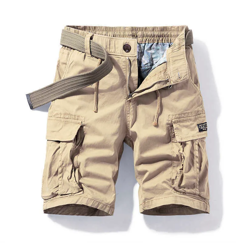 夏の男性軍のショーツ高品質のマルチポケット純粋な綿の貨物ポケットファッションカジュアルなハイキングルーズ210629