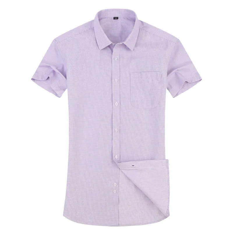 Wysokiej jakości krótki rękaw Summer Mens Sukienka Casual Kratę Koszula Mężczyzna Regular Fit Blue Purple 4XL 5XL 6XL 7XL 8XL Plus Size Shizs 210714