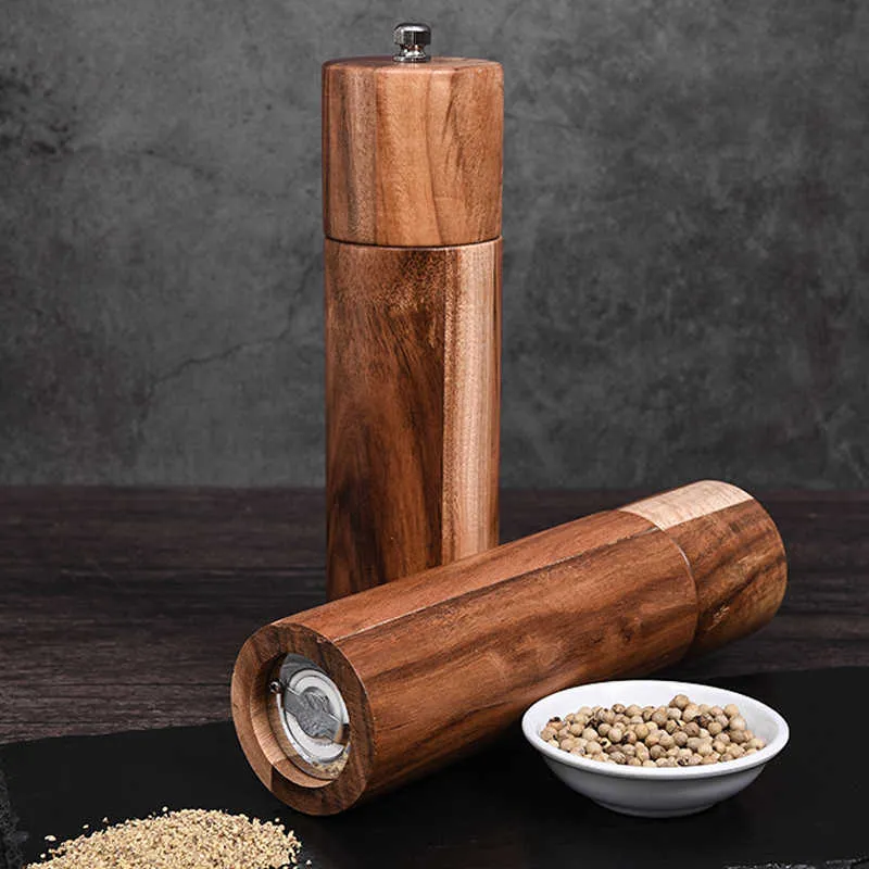 Wooden Salt and Pepper Grinders, Manual, Sea Mills for Seasoning, Meal Prep, Cooking, Serving, Dining, Tableware 210712