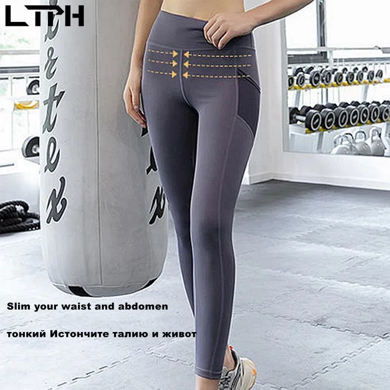 Taille haute Booty Lifting Solide leggings sport femmes fitness petite poche Gym plus la taille Bodybuilding pantalon Automne 210427