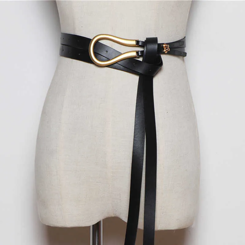 Fashion Light Gold Weight Alloy Buckle Knutt Belt Solid Long Midjeband Kvinnor Knutbälten Soft PU Läder Body Belt Coat 2106309221253