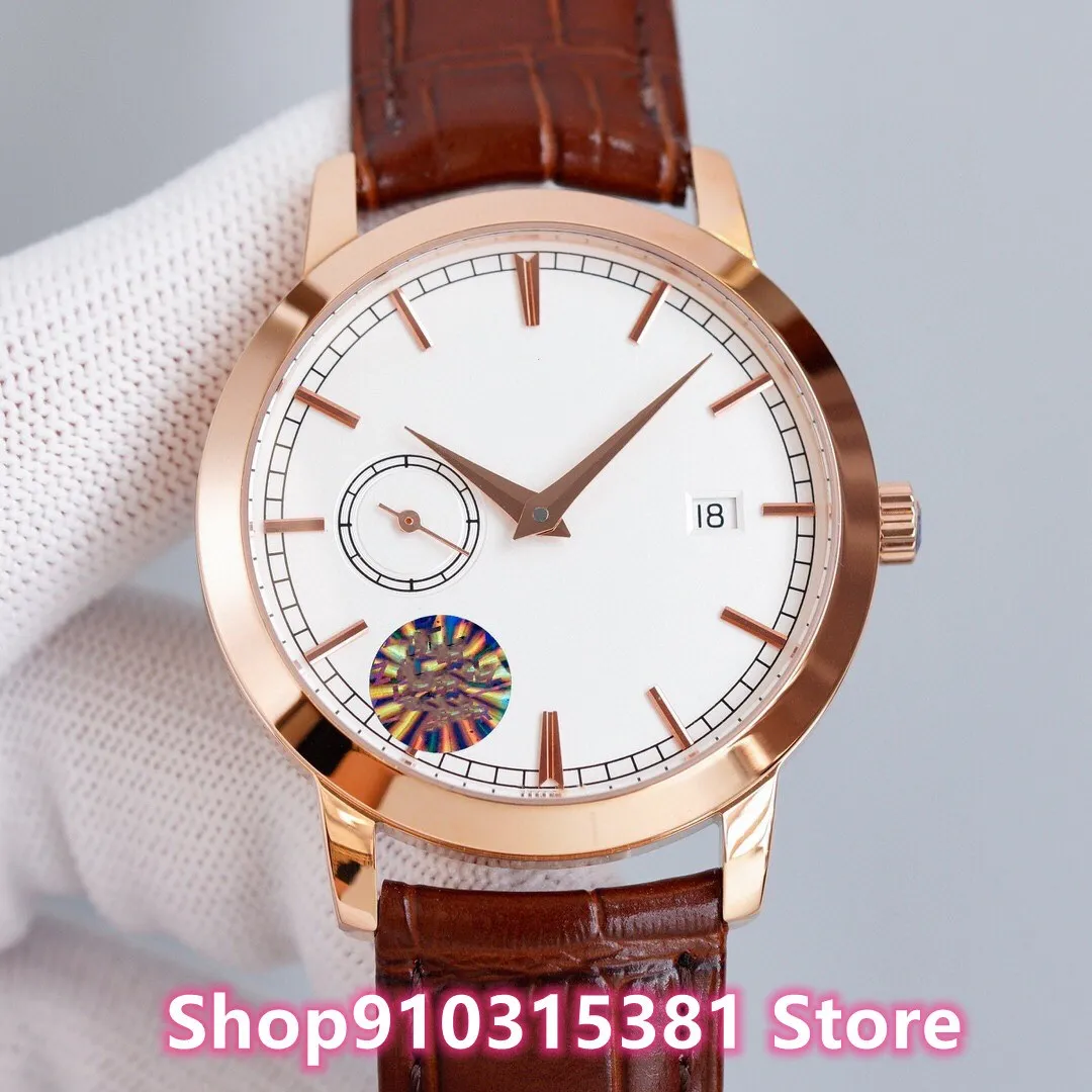 Business Men Automatic Mechanical Number watch Rose Gold Stainless steel Calendar Watches Male Black Leather clock 40mm