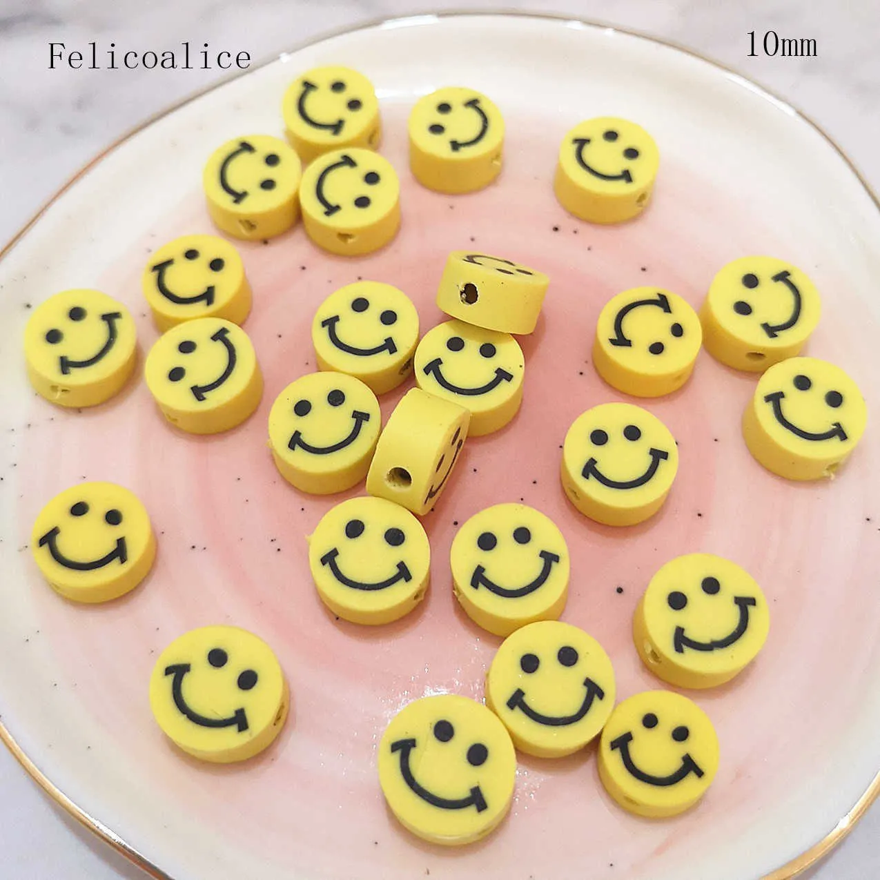 10mm Polymer Clay Flat Back Round Smiley Face Loose Beads For DIY Handmade Gift Jewelry Making Necklace Bracelet