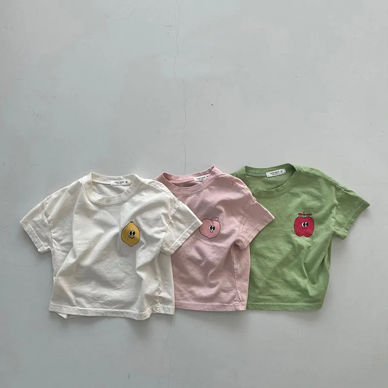 Toddler Erkek Bebek Kız Moda Sevimli Karikatür Resimleri Kısa Kollu T-shirt + Çocuk Katı Çizgili Pantolon 2 adet Giysileri Seti 210413