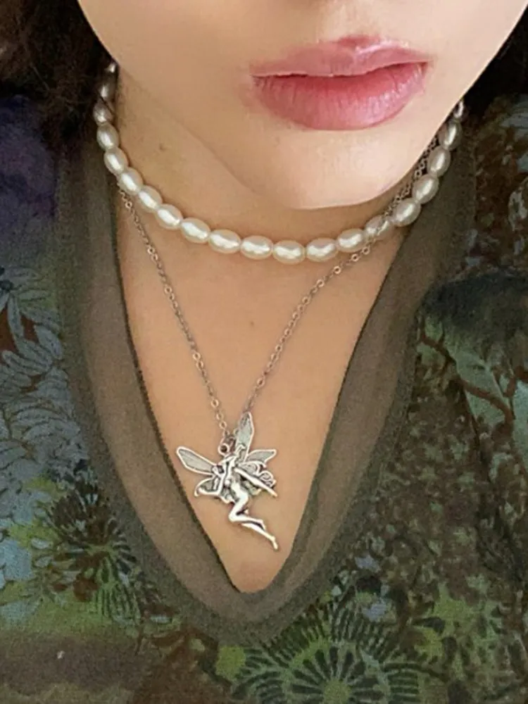 Anjo fada pingente colar vintage moda declaração feminina cruz corrente gargantilha jóias punk goth gótico wicca acessórios5239776