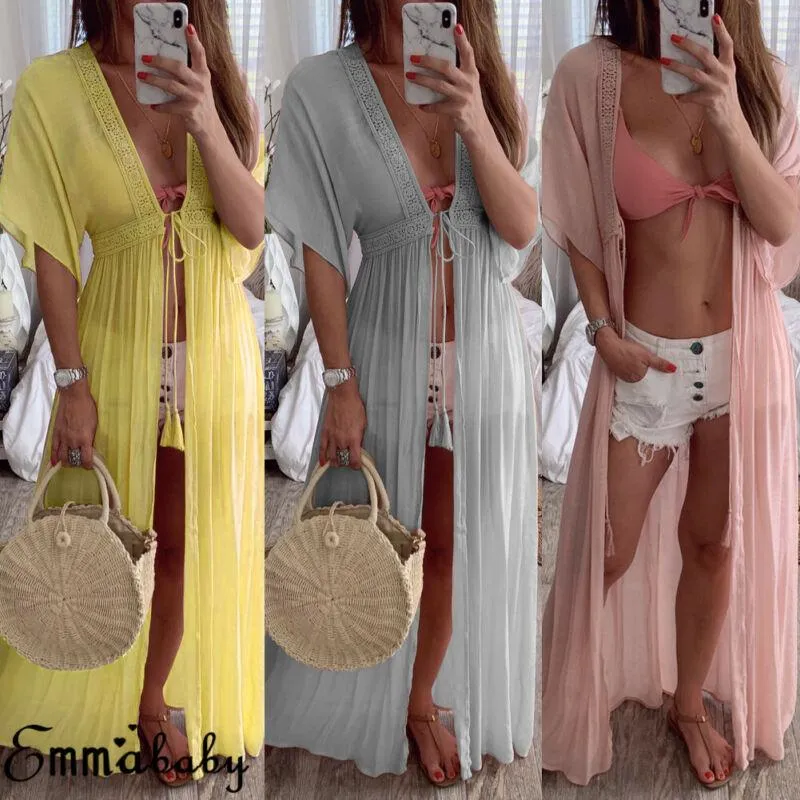 Kvinnors bikini täcker strappy badkläder strand maxi lång wrap kjol sarong kimono kaftan klänning sarongs207e