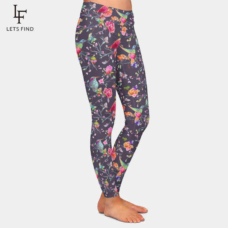 LetsFind Birds Mariposas y flores Impresión digital Mujeres Leggings Elástico Plus Tamaño Soft Fitness Pantalones 210925