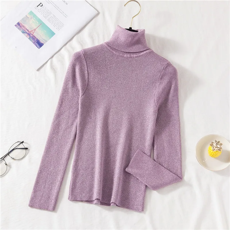 Women's Winter Autumn Sweaters Knitted Solid Turtleneck Bright Flash Bottoming Female Pullovers Woman Tops Candy Colors PL096 210506