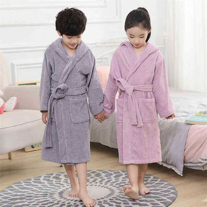 38 Design Coton Enfants Peignoir À Capuchon Pour Fille Vêtements De Nuit Robe Garçon Terry Bébé Pyjamas Bain Enfants 211109