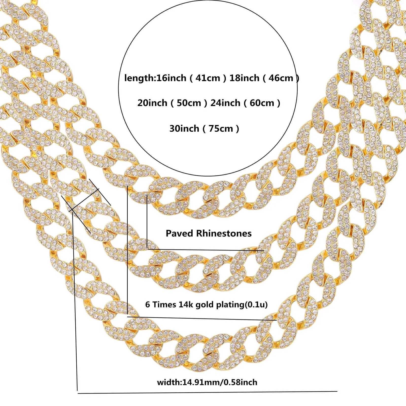 Hip Hop gepflasterte AAA-Strass-Bling-Halskette für Iced Out CZ Cuban Link Chain Gold Herrenschmuck
