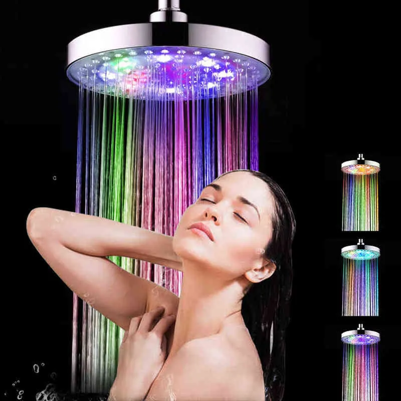 8-дюймовый RGB светодиодный свет Душевая головка круглая автоматическая смена воды сберегательный дождь высокого давления ванная комната для ванной комнаты Душ H1209