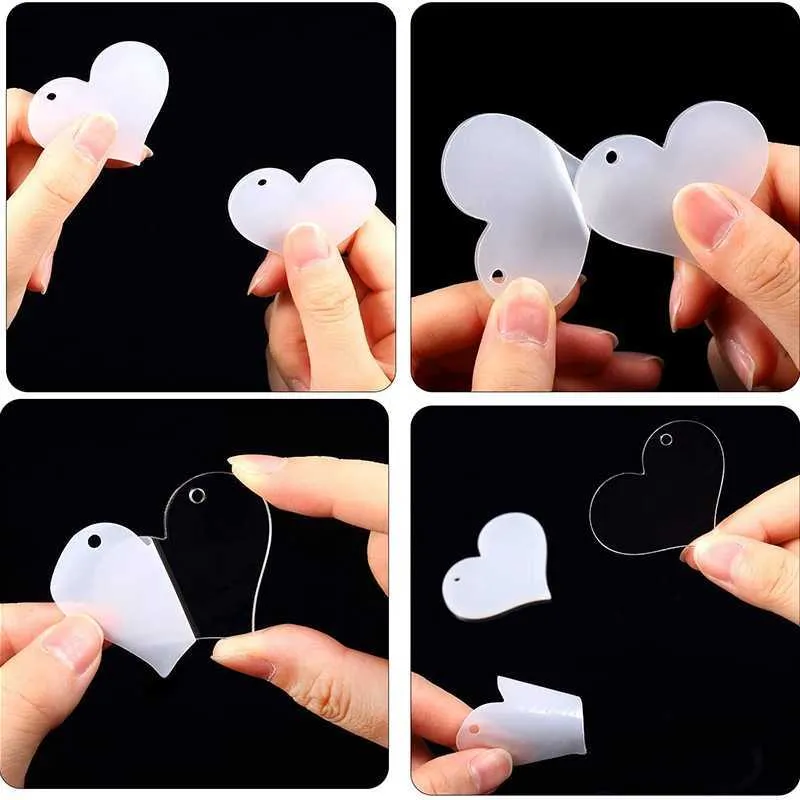 30 piezas de acrílico transparente en blanco en forma de corazón acrílico liso y 30 piezas de llavero de Metal para proyectos de bricolaje manualidades H0915