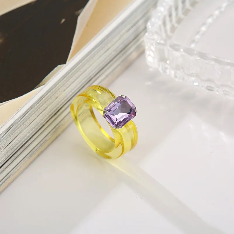 20 pièces 2021 tendance résine transparente pour les femmes acrylique strass coloré géométrique carré anneaux ensemble bijoux fête
