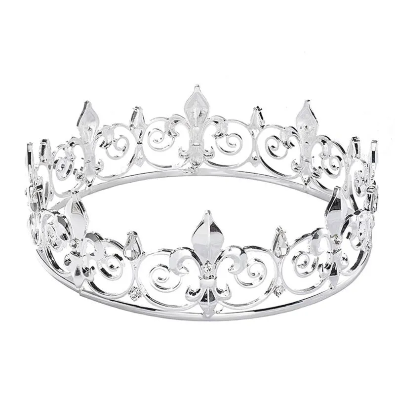 Coronas y tiaras de metal para hombres Royal Full King Crown Prom Party Hats Disfraz Cosplay Accesorios para el cabello Clips dorados Barrettes2505