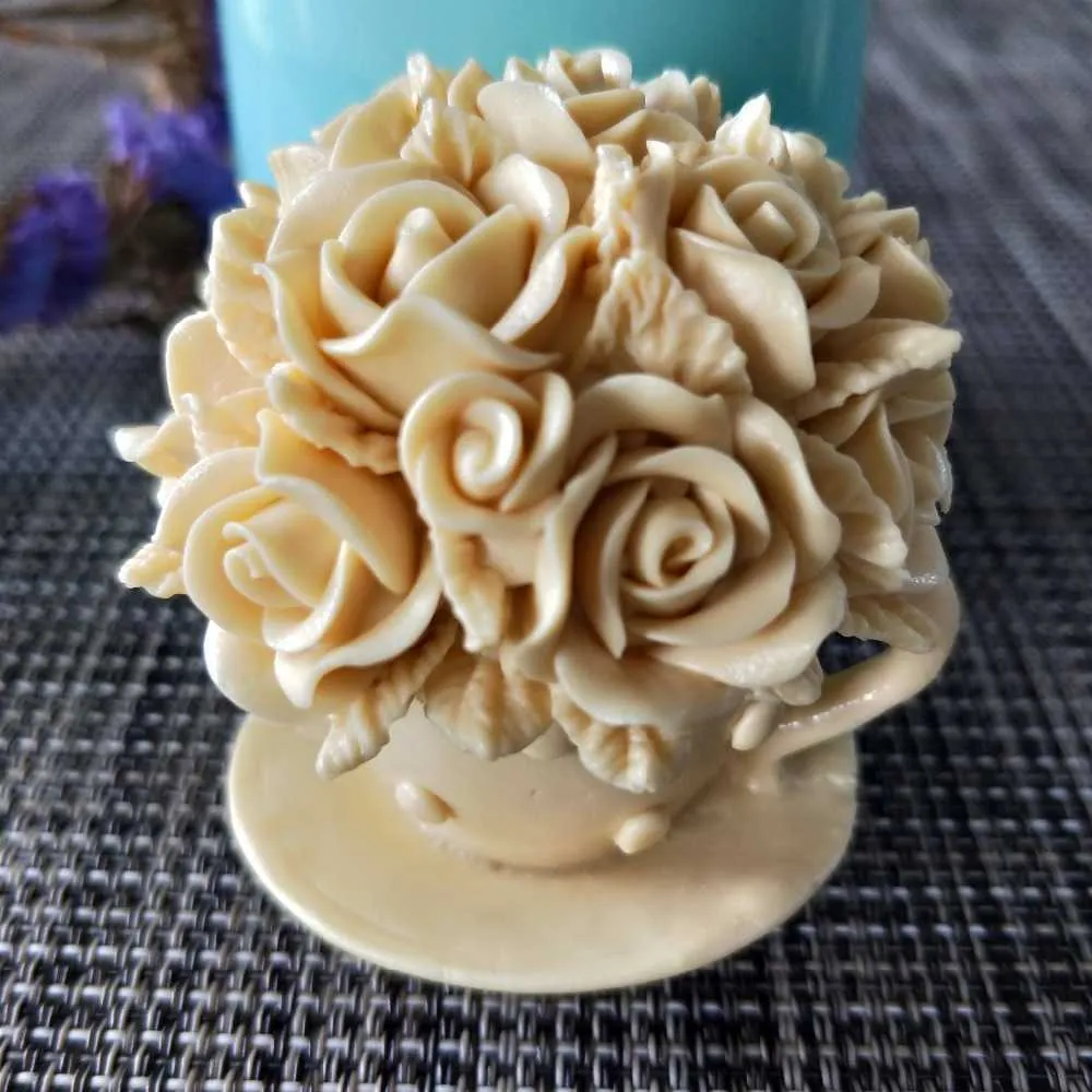 HC0120 Stampo sapone in silicone con tazza di fiori e rose, realizzare candele fatte a mano 210721
