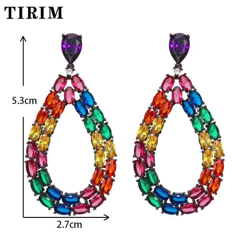 TIRIM est Orecchini con zirconi colorati donna Doppia fila Disposizione Festa Alta qualità Brillante regalo di gioielli