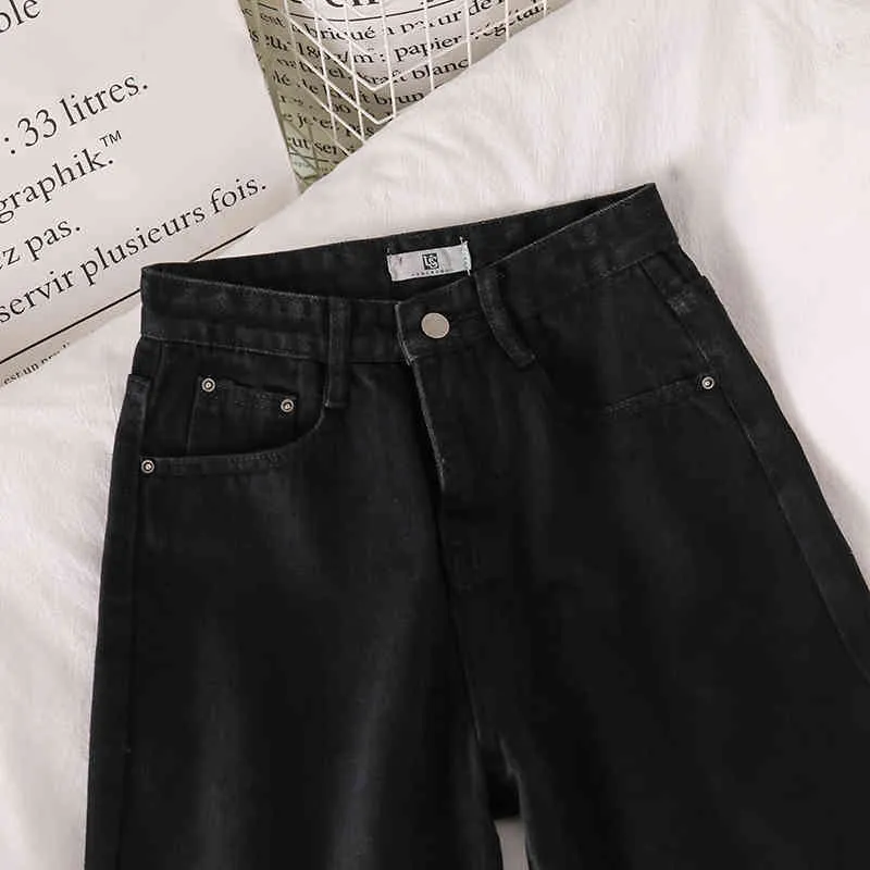 Summer Black Jeans Kvinnors High-Waisted Straight Leg Retro Byxor Kvinna Knee Längd Streetwear Denim Shorts 210525