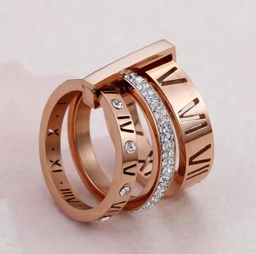 2023 Ring Designer Women Stainless Steel Rose Gold Roman Numeral Ring Fashion Wedding Engagement Jewelry Birthday Gift no box277k