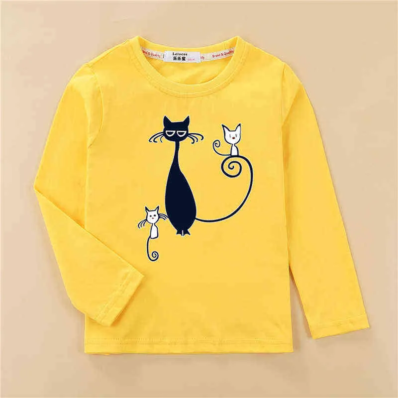 Printed tees kitten pattern girls t-shirt fashion long sleeved clothes cute cat design baby girl tops full cotton child tshirt G1224