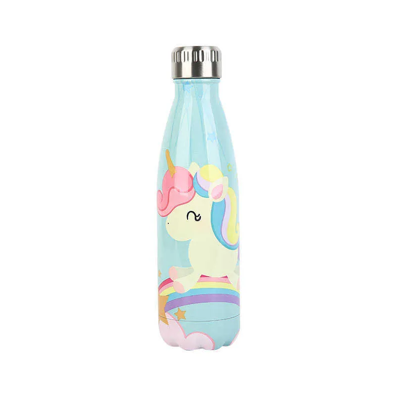 Licorne de bande dessinée personnalisée bouteille d'eau mignonne bouteille thermos en acier inoxydable garder la bouteille de boisson froide Cola Sport pour voyage 211013