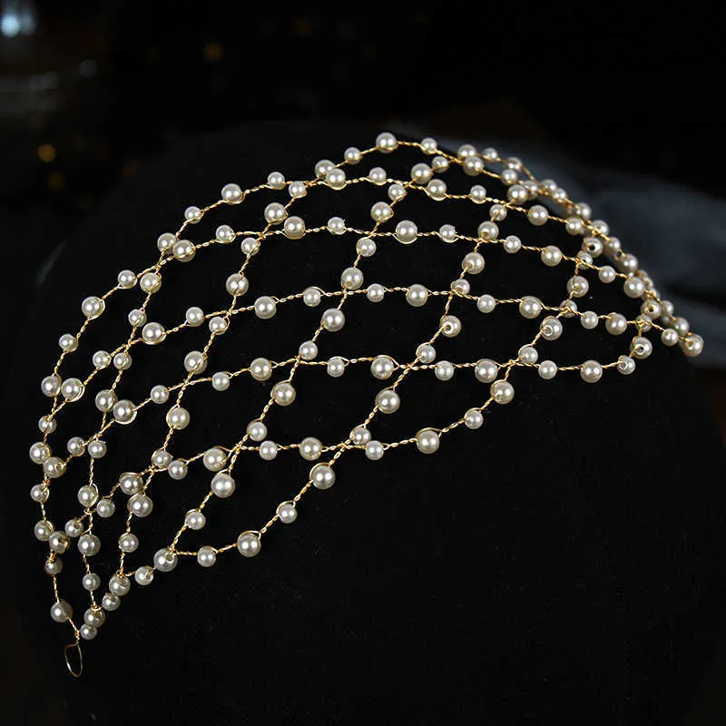 Vintage Baroque Gold Pearls Tiaras Headbands Handmade Bridal Wedding Hair Accessories bands Vines Women Jewelry 211019204z