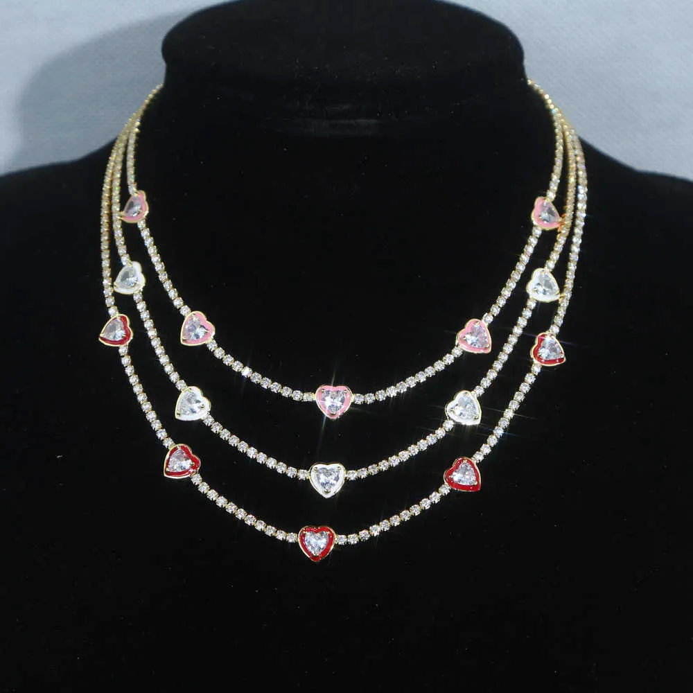 Collier ras du cou en forme de cœur en émail rose, rouge et blanc, couleur or, bijoux à la mode, cadeau de saint valentin