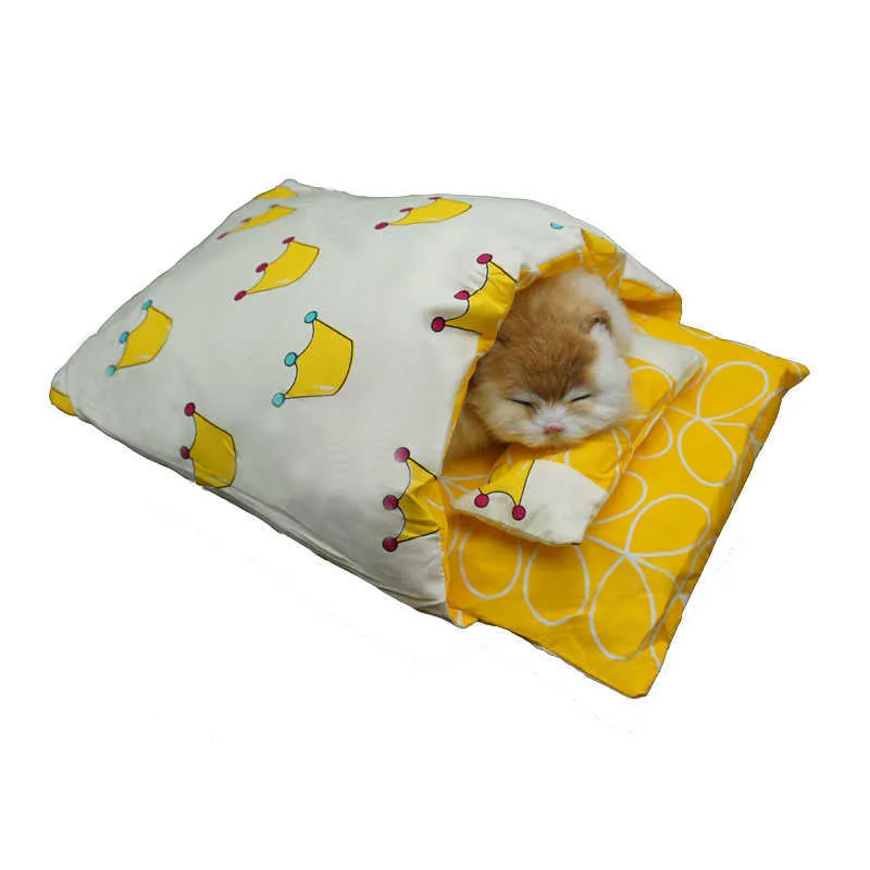 Lit de chat amovible litière de chat sac de couchage fournitures de maison produits pour chats grand lit de chien de compagnie maison de chat grotte confortable 210722