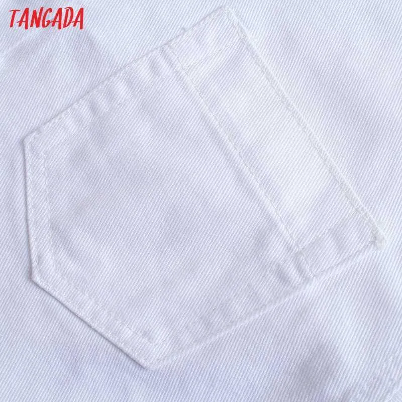 Tangada Frauen Weiß Quaste Denim Jacke Mantel Umlegekragen Damen Oversize Boy Friend Mantel JE103 210609