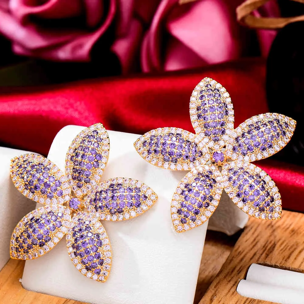 Godki Oversized Big Flower Design Marka Moda Popularny Luksusowy Cyrkonia Zaręczyny Wedding Party Stud Stud