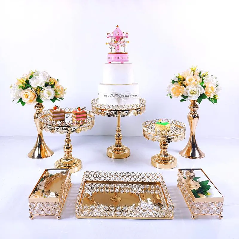 Altre forniture feste festive 8-10 pezzi Alzata torta in cristallo Set Specchio in metallo Decorazioni cupcake Piedistallo dessert Espositore matrimoni Tr331u