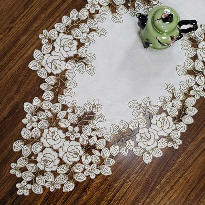 table runners and cloths modern luxury for home decoration floral embroidery dining coffee tea cover coaster 210708