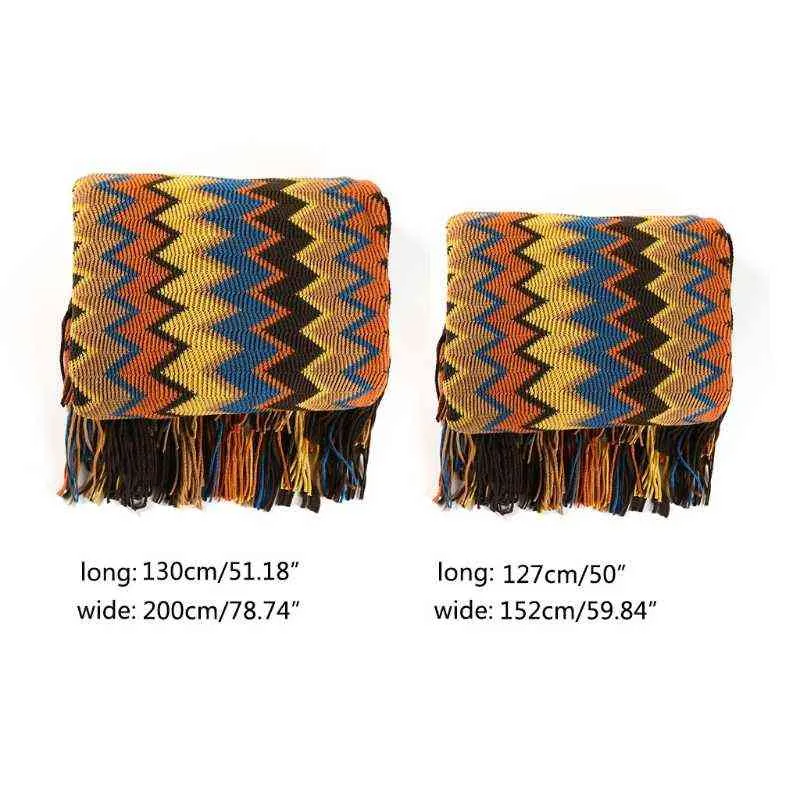 Bohemiskt kast filt med fransar färgglada vågiga randiga mönster resor stickat sjal soffa soffstol säng täckning 2111228863355