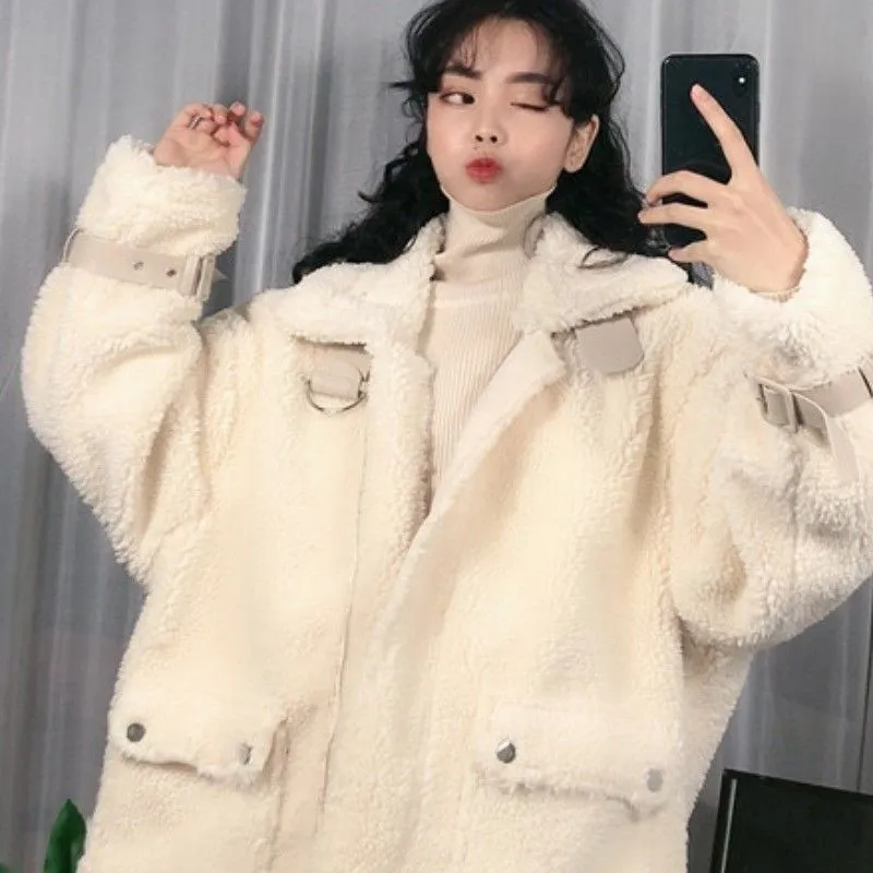 Hiver chaud blanc doux veste femme doux plus taille 4XL fausse fourrure manteau dames peluche pardessus poche décontracté Teddy vêtements d'extérieur 210421