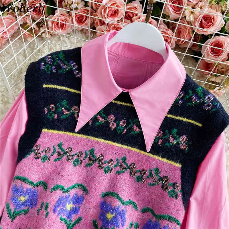 Vintage Crochet Floral suéter chaleco cuello redondo sin mangas coreano tejido chaleco suelto Color sólido camisa camisetas sin mangas 210422