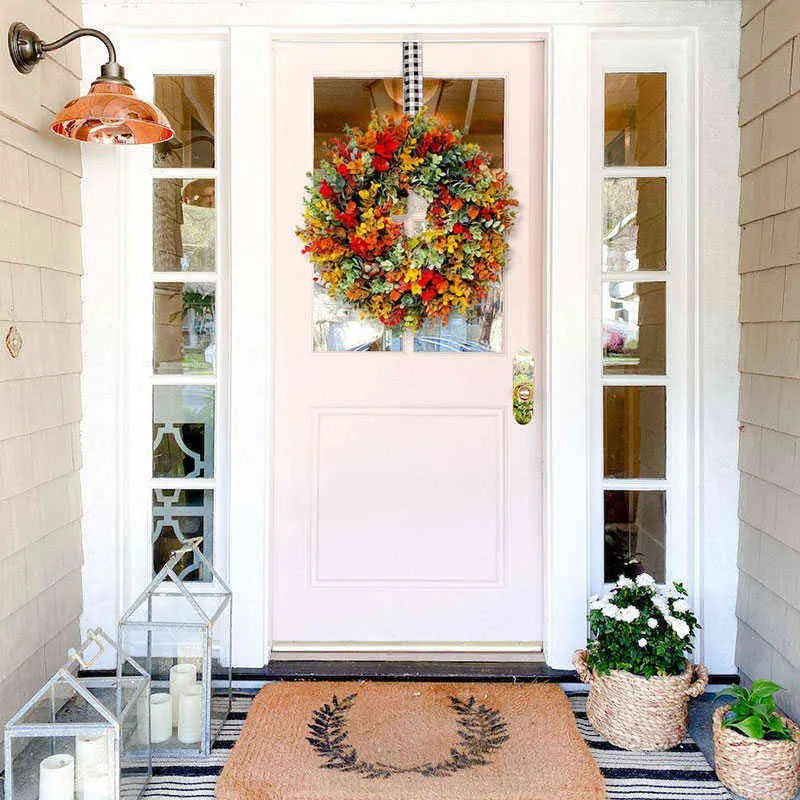 Осенний эвкалиптовый венок для фермерского дома, подвесное украшение для передней двери на все времена года, осеннее украшение, 18 дюймов, Drop-v12 211104