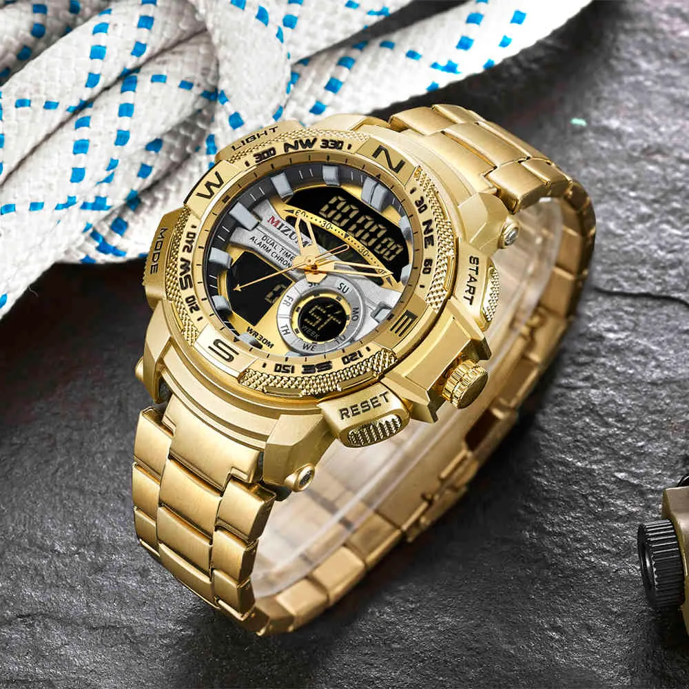 Relogio Masculino Gouden Horloge Mannen Luxe Merk Gouden Militaire Mannelijke Horloge Waterdicht Roestvrij Staal Digitale Horloge 210407303r