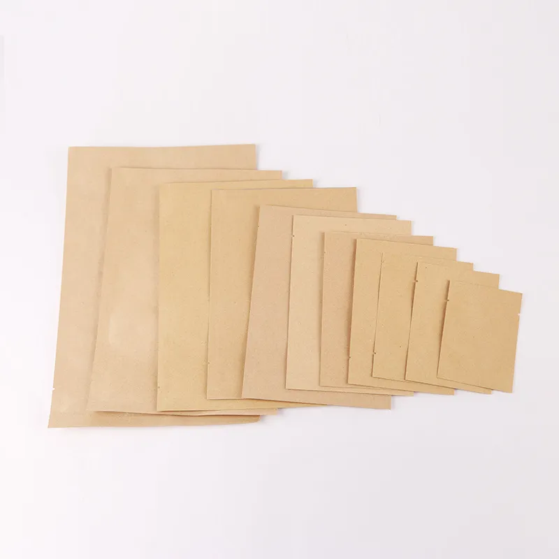 Open Top Kraft Paper Mylar Folie Väska Värmevakuum Tätning Tear Notch Mat Storage Förpackning Påsar För Kaffe Candy Tea Pack