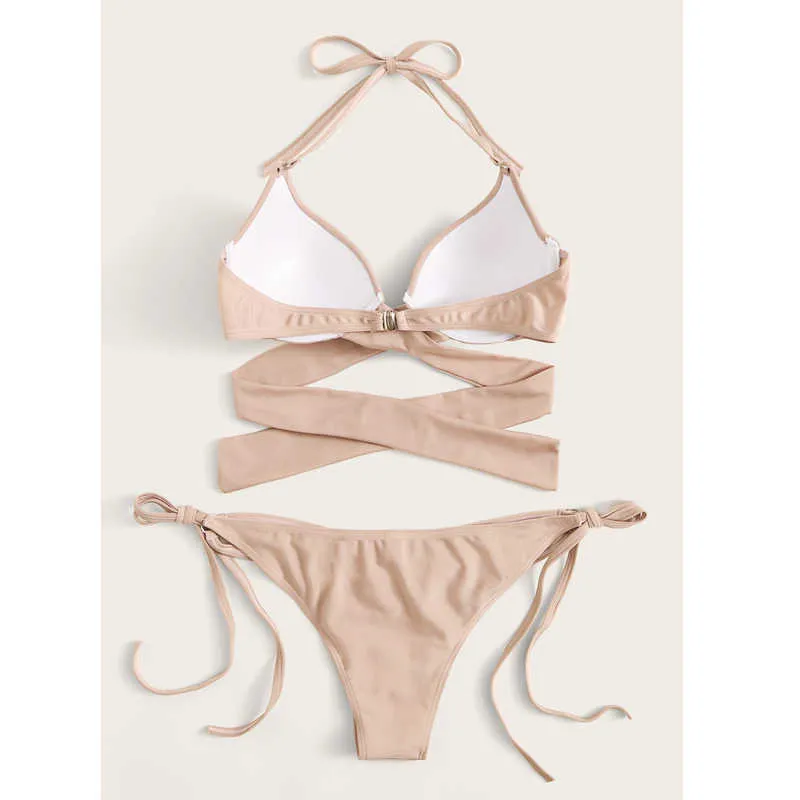 2020 neue Nude Rosa Bikinis Sexy String Bikini Set Bademode Frauen Halter Push Up Badeanzug Schwimmen Anzug für Frauen Tanga biquini Y0820
