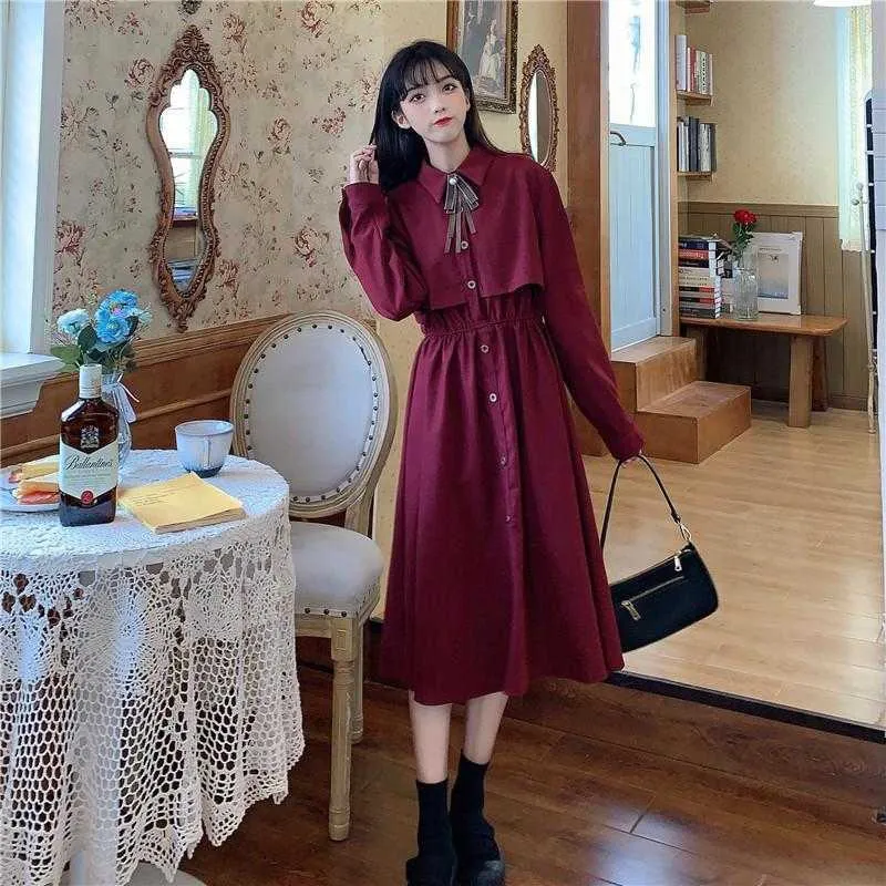 Japanisches weiches Langarm-Midikleid, süßes süßes Damen-Design, Lolita, koreanisches Damen-Gothic-Kostüm 210604