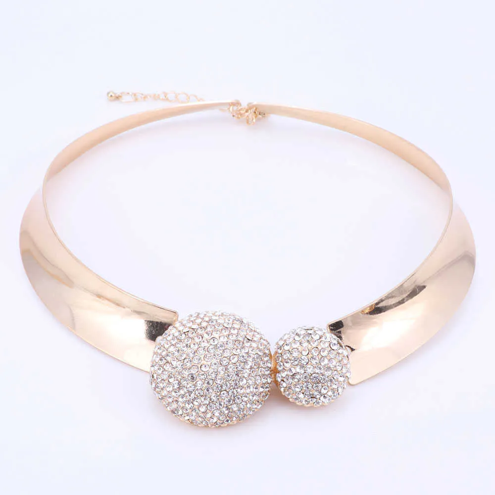 Conjuntos de jóias para mulheres cor de ouro festa de casamento acessórios nupciais colar brincos conjunto de moda cristal pingente traje h1022